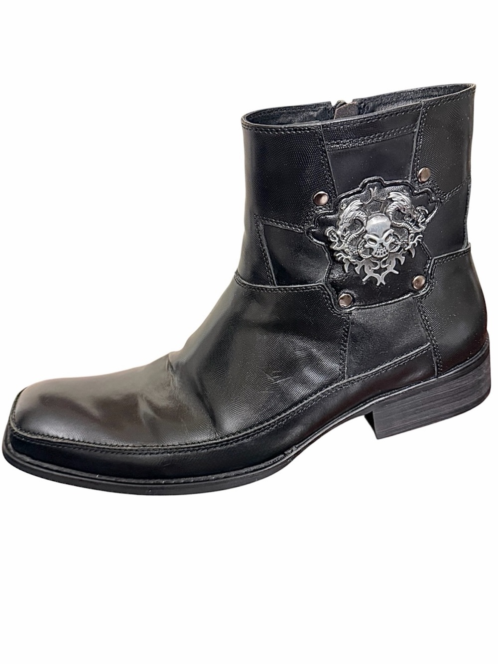 ECCO McCollins Men Black Leather Skull dragon  Boots Y2K